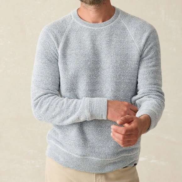 FahertyBlue/White Whitewater Cotton Blend Crew Pullover Sweatshirt Medium
